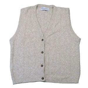 Chelsea Gardens Sweater Vest Cardigan‎ M Beige USA Boxy Grandma Coastal Cottage